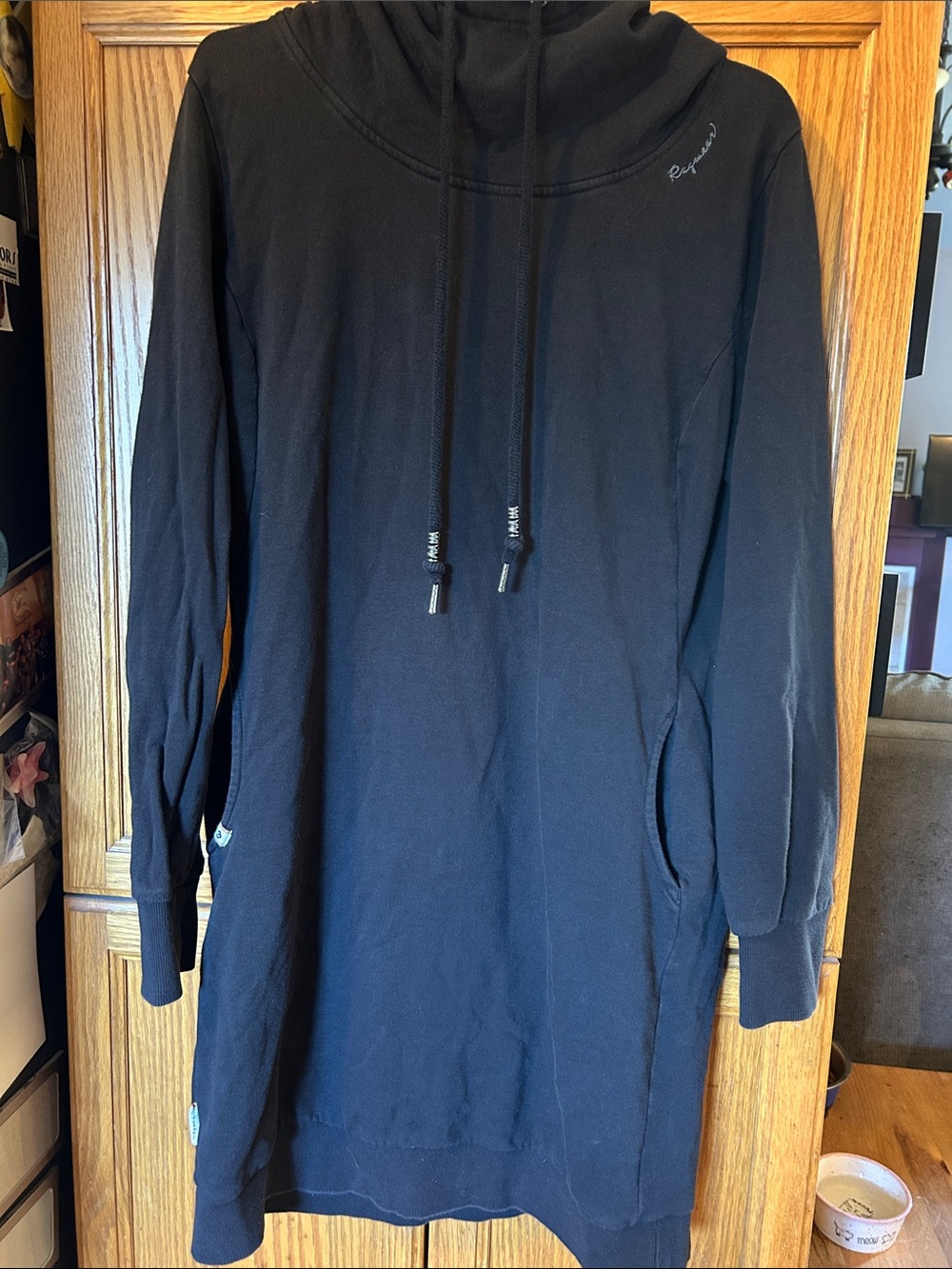 Ragwear Black Crewneck Hoodie Dress with Drawstring